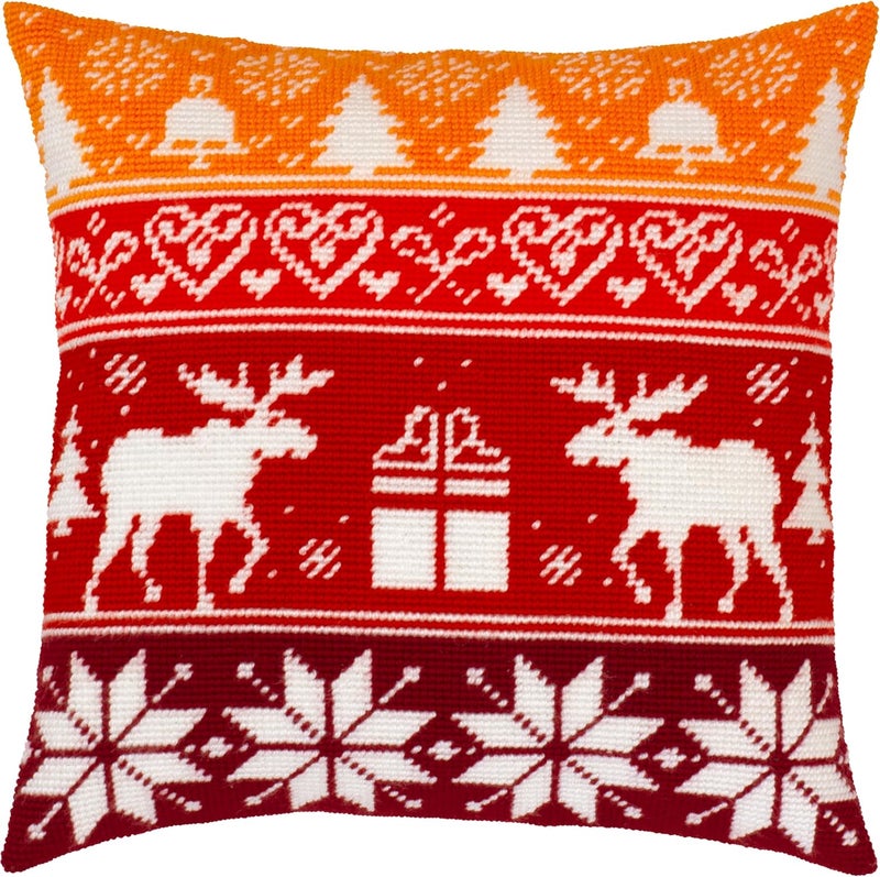 Brvsk Festive Embroidery Kit for Adults and Beginners — Scandinavian Christmas 16″ × 16″ with Clear, Precise Printed Design on Cotton Canvas; Includes 2 Needles, Yarn, and Easy-Read Chart - Image 1